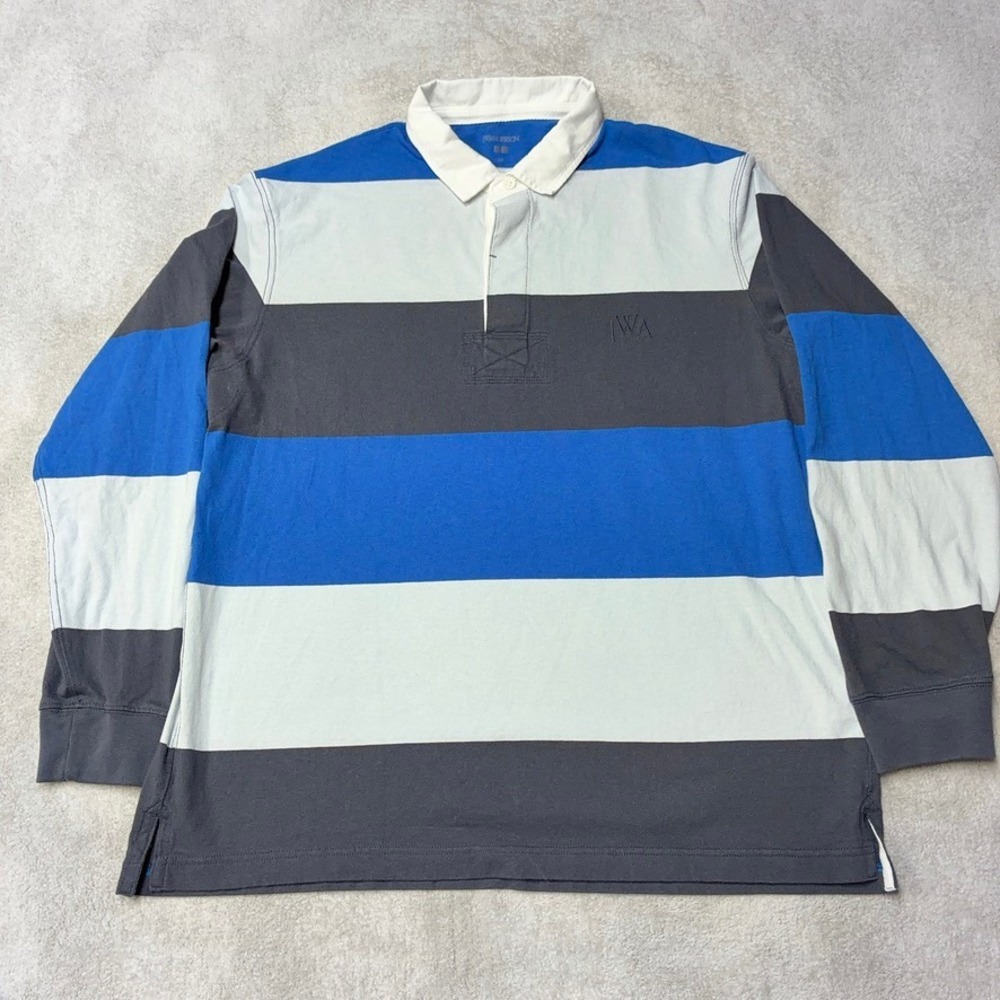 JW Anderson Uniqlo Rugby Shirt Mens Large Striped Cotton Long Sleeve Blue 477796